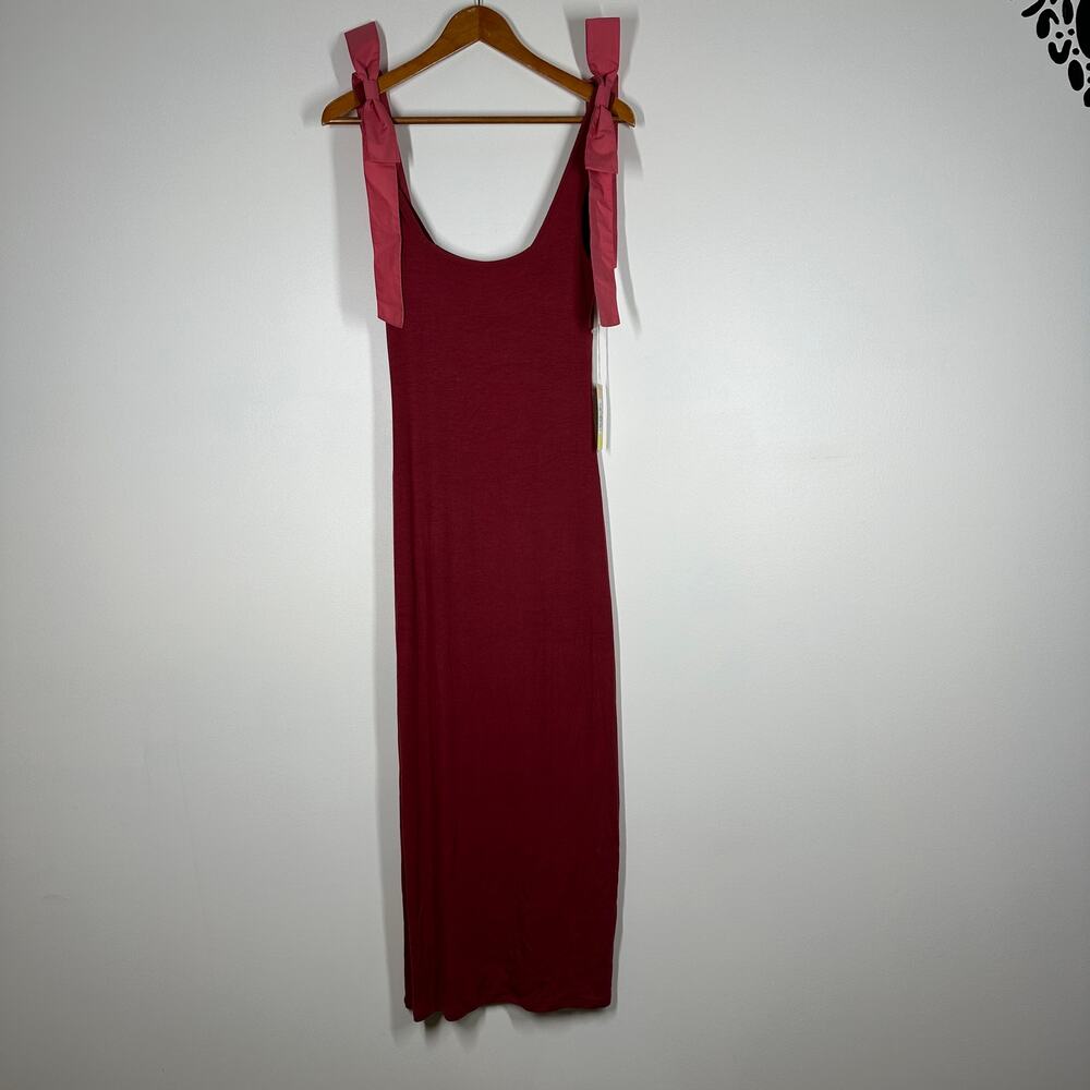 NWT Summersalt Womens Soft Ribbed Tie Shoulder Sleeveless Maxi Dress Pink Medium - Picture 3 of 8
